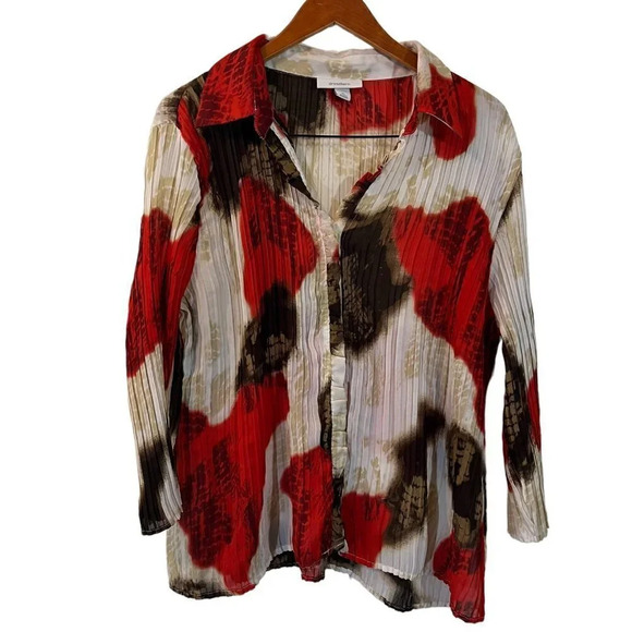 Dressbarn Abstract Watercolor Blouse Size XL Crinkle Pleated 3/4 Sleeve Cocktail - Picture 1 of 6